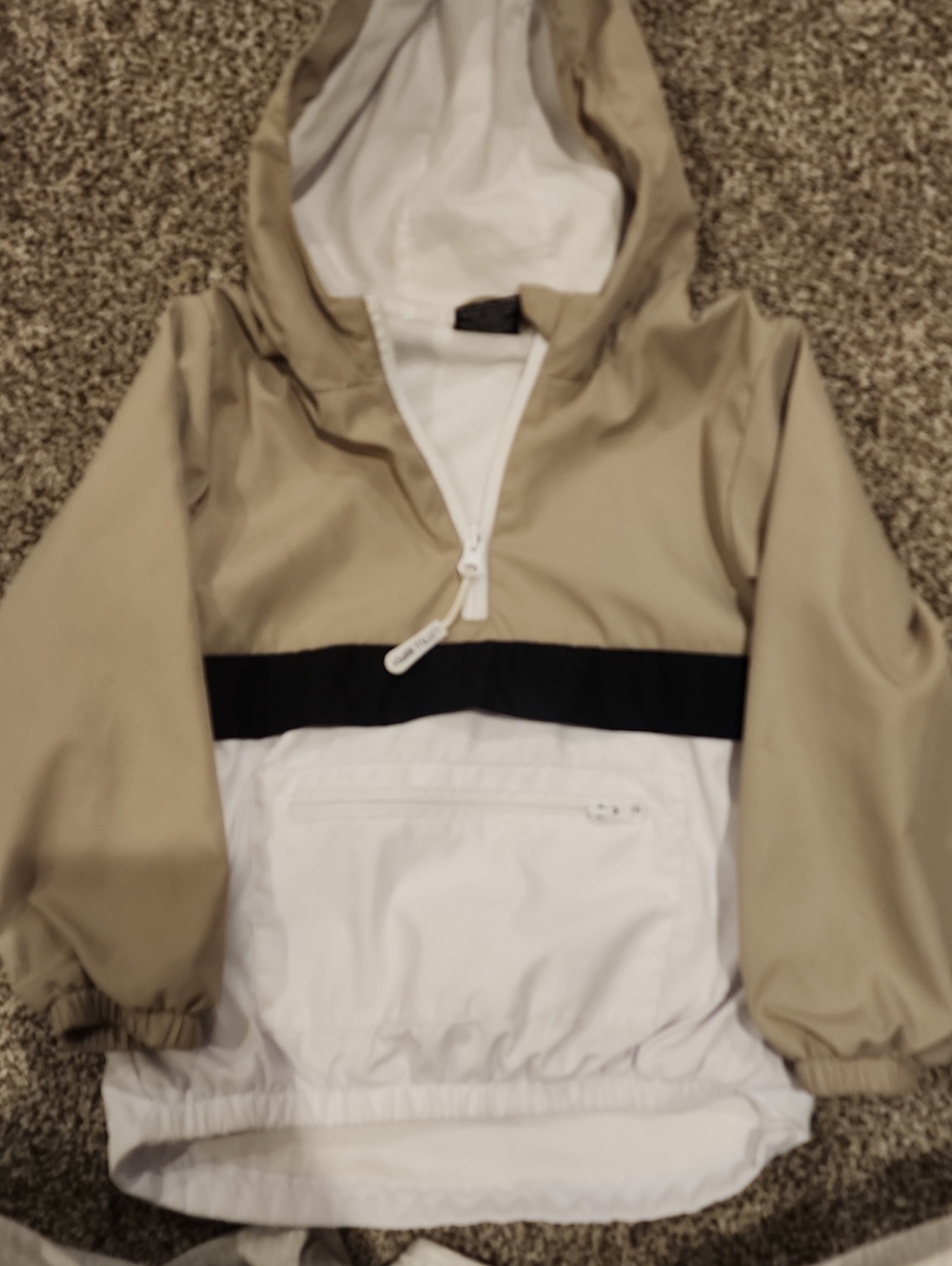 Little Bipsy Tan, White & Black Hooded Colorblock Windbreaker